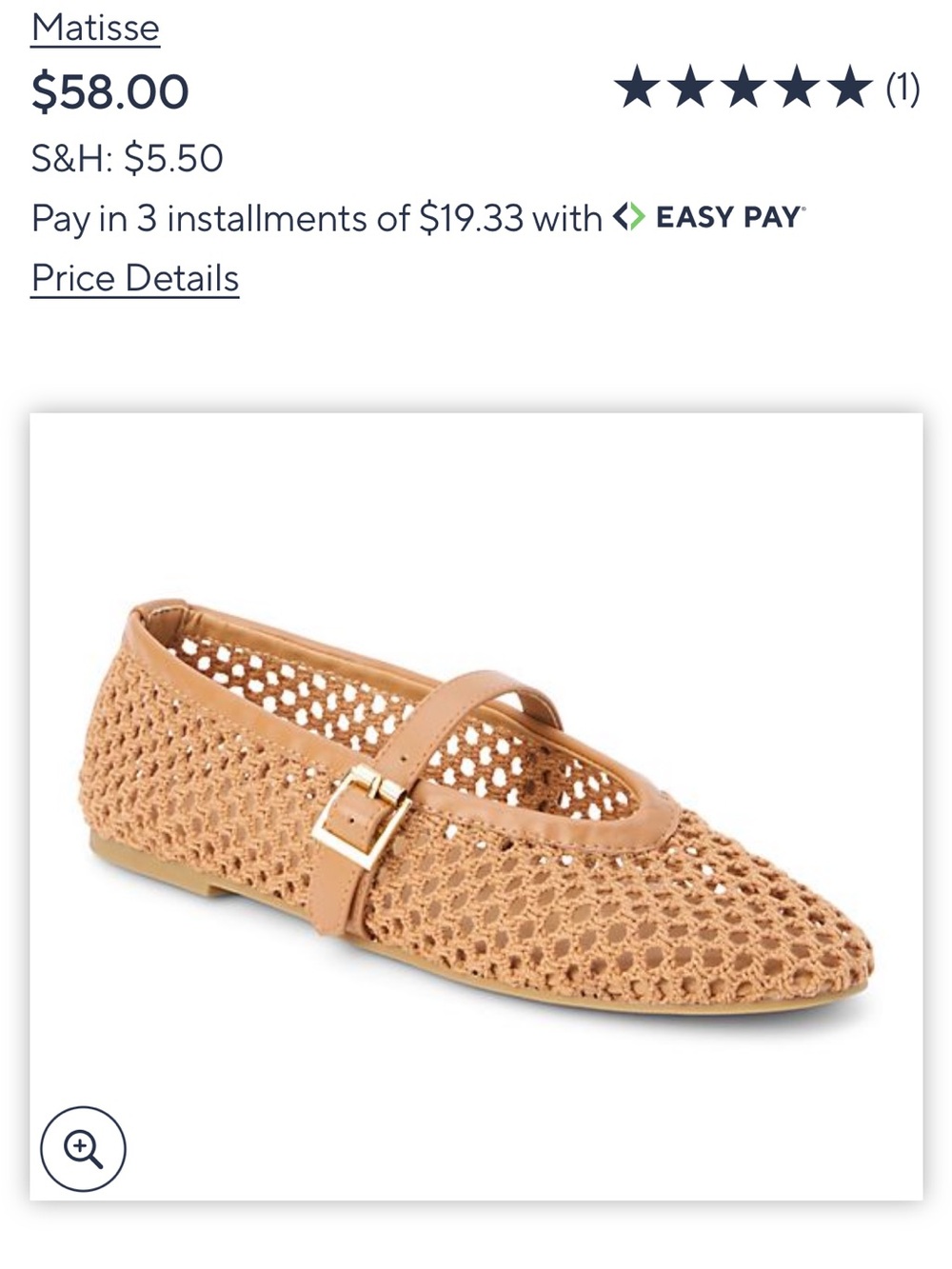 Matisse Crochet Mary Jane Flat in Tan with Gold Buckle